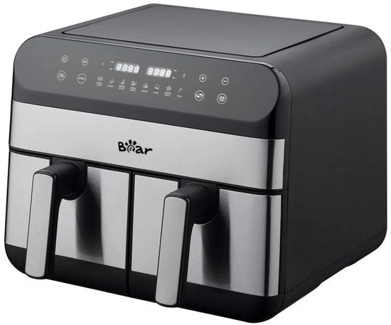 Bear Dubbele Air Fryer – 9L Heteluchtfriteuse met 2 Mandjes – 2400W – Onafhankelijke Temperatuurregeling & 8 Programma’s – Digitaal Display – QZG-F24F1