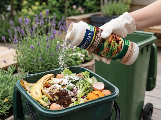 Edialux Bio-Containerfris strooipoeder tegen geur en maden, voor GFT-bak, GFT-container en compostbak, absorbeert vocht, helpt tegen schimmel en rotting, lavendelgeur, 600 ml