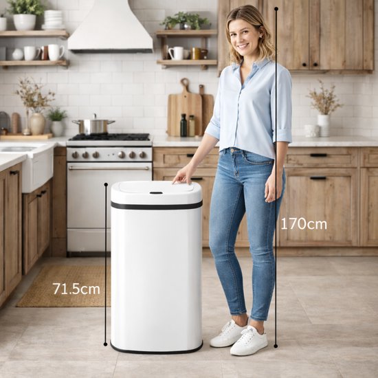 Bayt Prullenbak - Prullenbak 60 Liter - Vuilnisbak - Afvalbak - Metaal - Wit