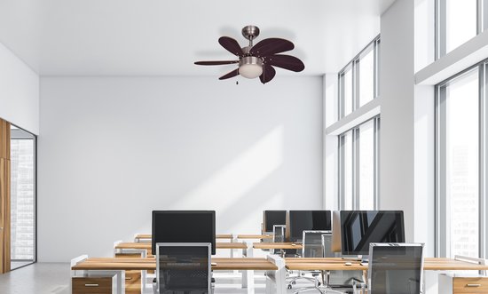 Bestron Plafondventilator met verlichting, 3 snelheden & grote spanwijdte van Ø75 cm, incl. Zomer-/winterfunctie, 50 W, DC30BC, kleur: Bruin /eik