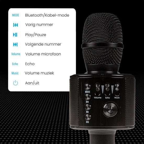 Auronic Karaoke Microfoon - Voor Kinderen en Volwassenen - Bluetooth - Draadloos - met Speaker - Zwart