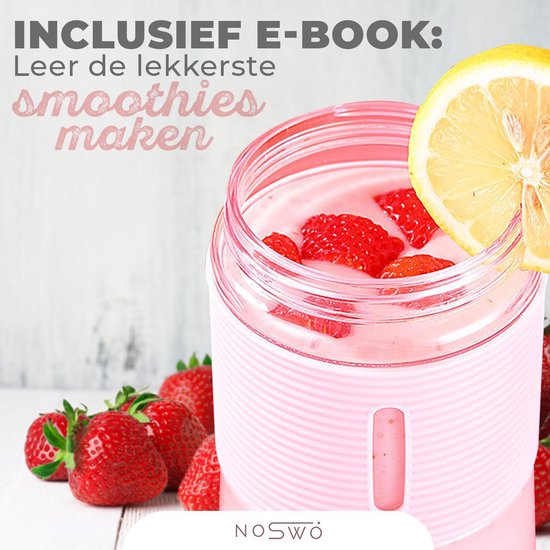 Noswo - Blender To Go - Draagbare Blender - Portable Blender - Mini Blender voor Onderweg - Smoothie Maker - Draadloze Blender - Roze