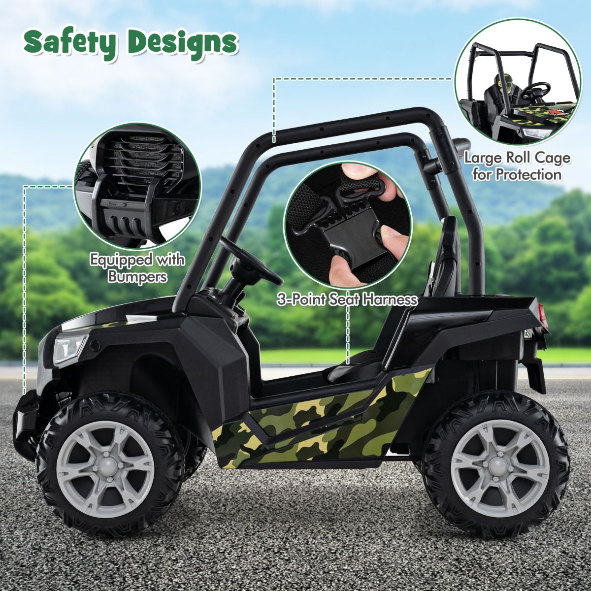 Coast 24V Buggy Voertuig - RC & Dubbele Veerophanging - Grote Kinderauto - PP/Metaal - Camouflage
