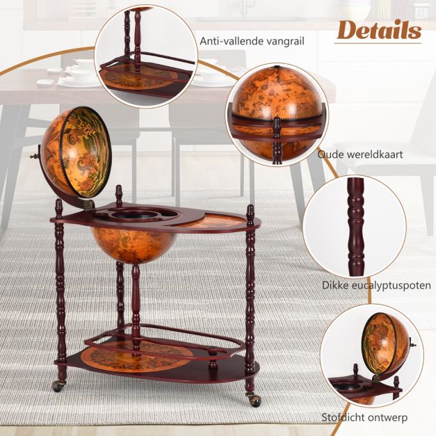 Globusable Wereldbol Wijnrek – Minibar & Flessenrek – Huishoudelijk – 70 x 45 x 88 cm