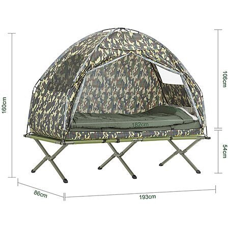 Campingbed OGS32-TN Verhoogd met dak - SoBuy - Opvouwbaar 4in1 - Max. belasting 114 kg - Camouflage