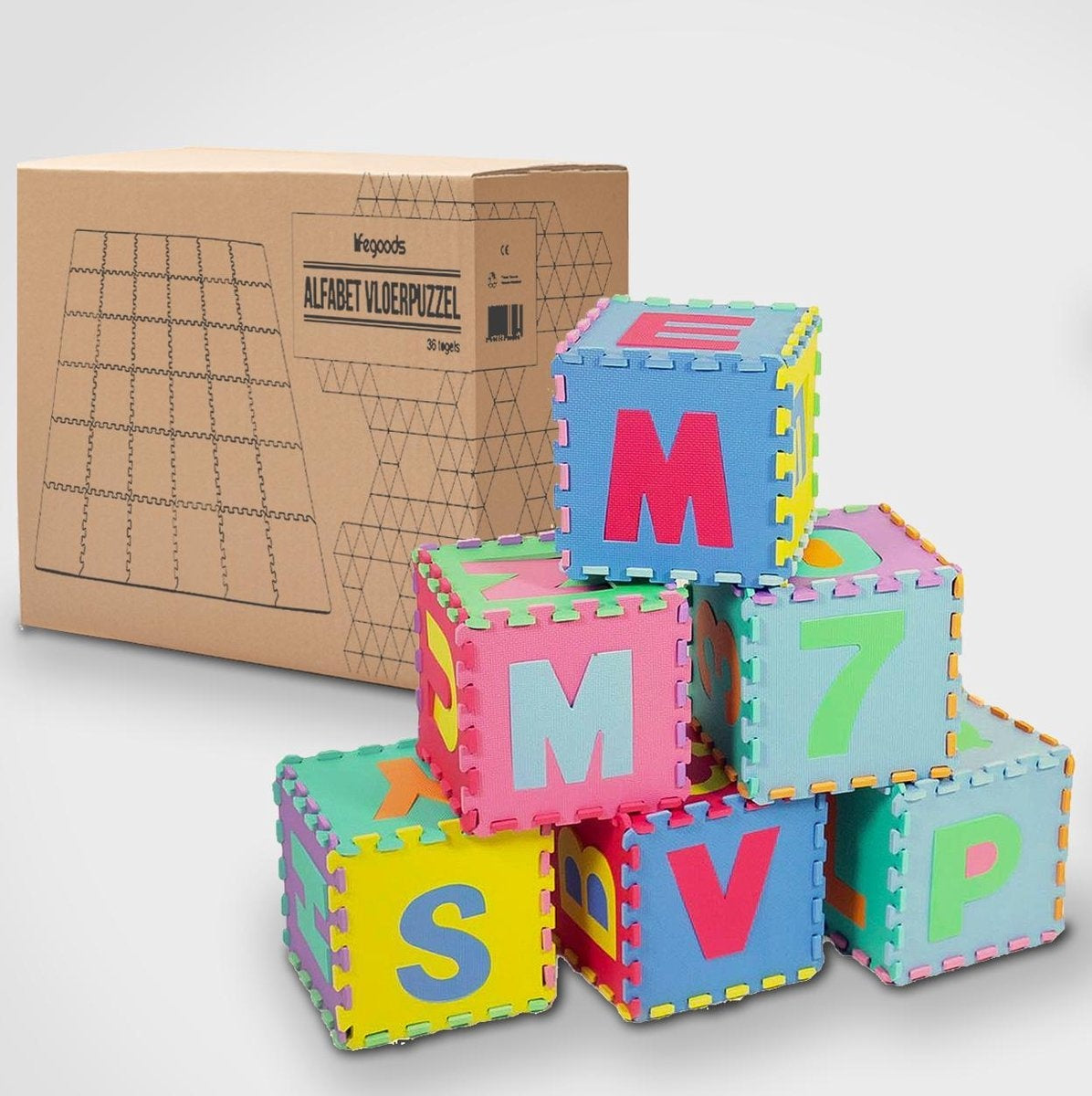 LifeGoods Speelmat XL - Multicolor - 36-delig Puzzel - Incl Cijfers en Letters - 180x180 cm