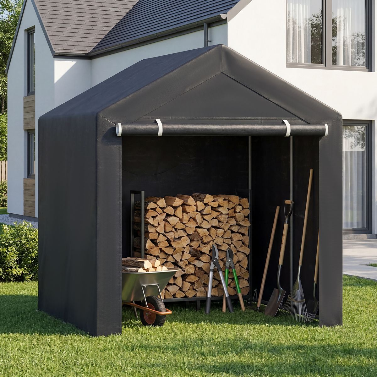 Coast Garage Tent voor Buiten - Metalen Frame - Oprolbare Deur met Rits - Donkergrijs 218,5 x 160 x 174 cm