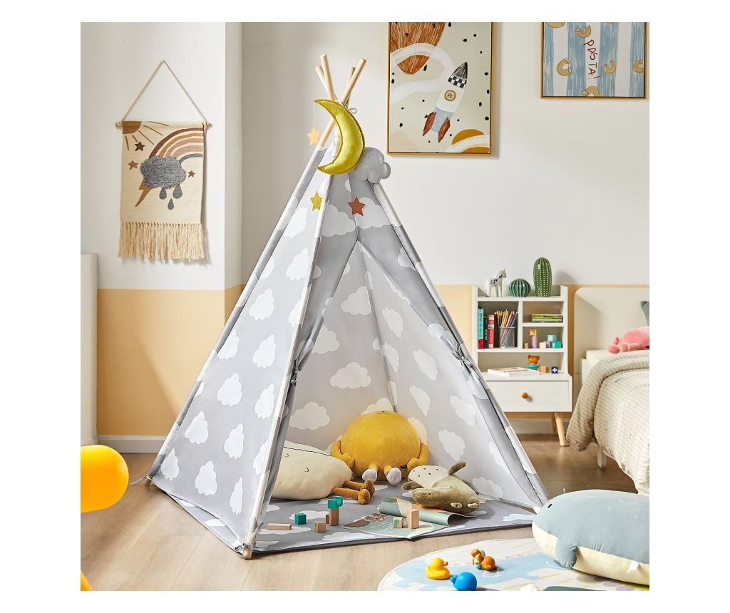 SoBuy Kindertipi Speeltent met Vloermat - Indiaanse Speeltent voor Kinderen - 118x118x160 cm
