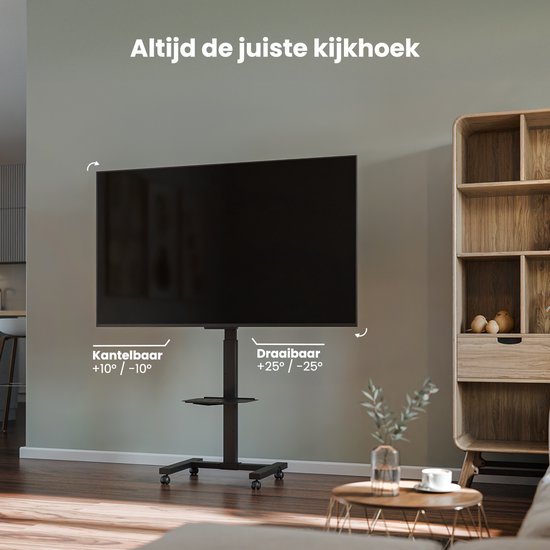 Auronic TV Standaard – Verrijdbaar, Draaibaar & Kantelbaar – Voor 32–75 inch – Max. 40 kg – 98 x 68 x 158 cm – Zwart