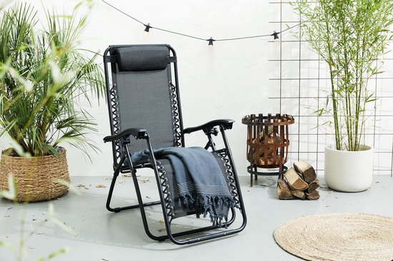 909 Outdoor - Ligstoel - met Hoofdkussen - Verstelbare Rug- en Voetleuning - Staal - 92 x 65 x 114 cm - Inklapbaar - Maximaal Draaggewicht: 120 kg