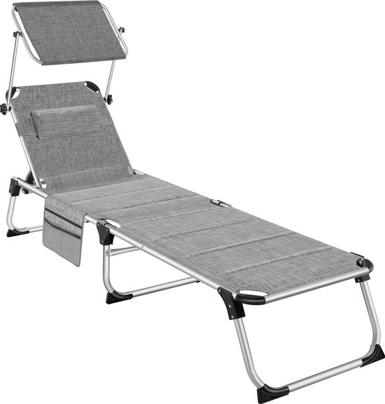 tectake® - Ligbed Lorella gestoffeerd, inklapbaar - grijs gemeleerd - 220 x 60,5 x 34 cm, met zijvak