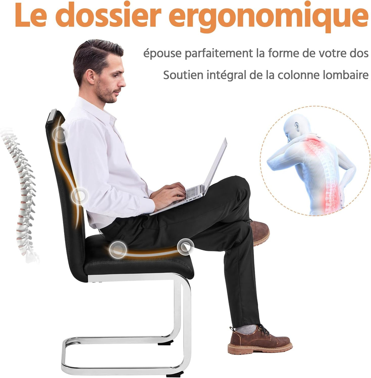 Yaheetech Eetkamerstoelen Set van 2 Kunstleer Zwart/Wit 60 × 60 × 100,5 cm