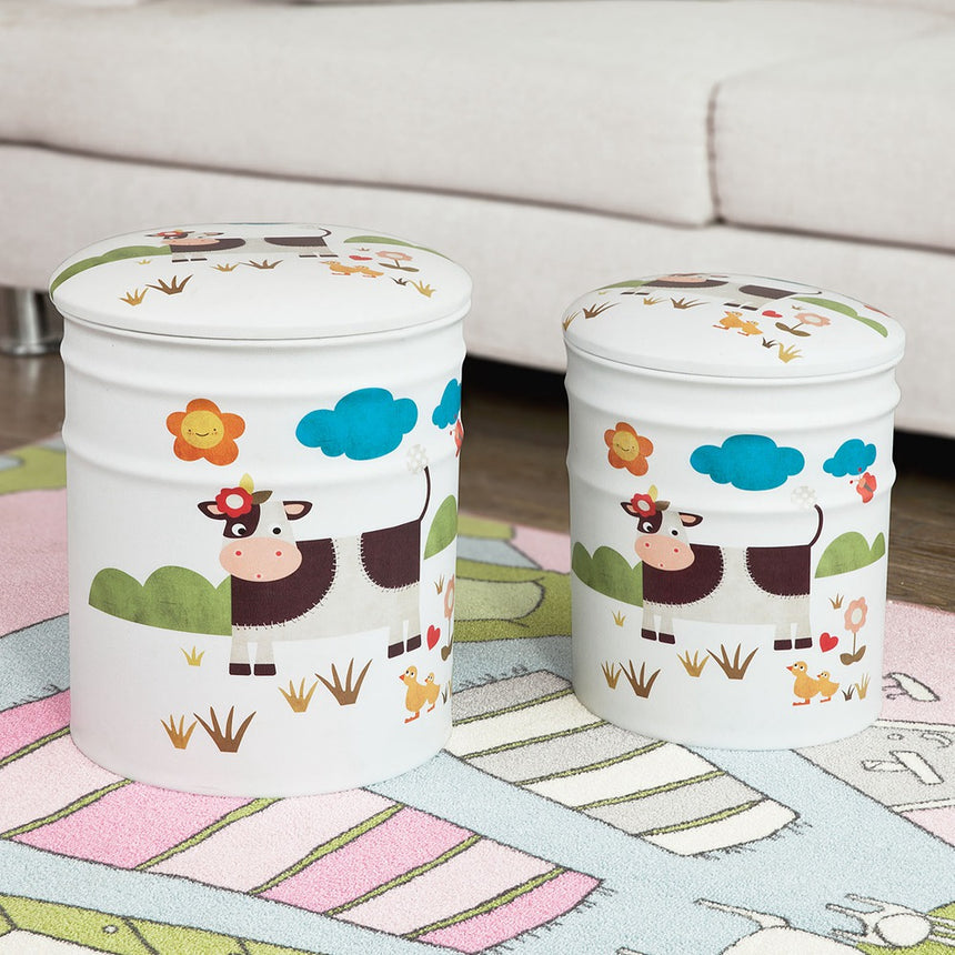 SoBuy Panca Opbergkrukken Set van 2 – Gestoffeerd – 37 x 30 x 30 cm