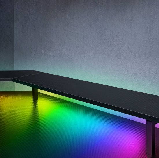 Hoekbureau - game bureau - L vormig bureau - USB en USB C poort en stroomsnoer aansluiting in bureaublad - LED verlichting - 130 x 130 x 50 cm bureaublad