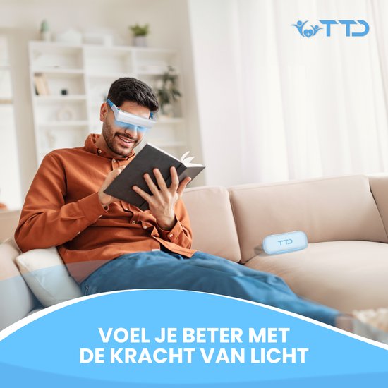 TTD® Lichttherapiebril met Wit & Blauw Licht - Verbetert Stemming, Focus, Energieniveau en Slaap - Daglichtbril - Daglichtlamp - Met Ingebouwde Timer - Oplaadbare Batterij - 100% UV-Vrij - Met Luxe Travel Case