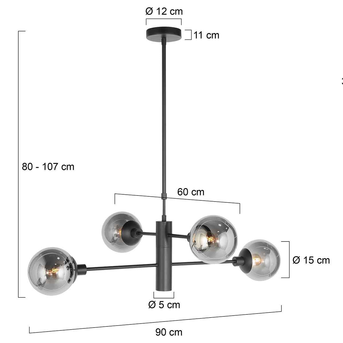 Steinhauer - hanglamp - Constellation - zwart - metaal - Ø 90cm - E14 - 3804ZW