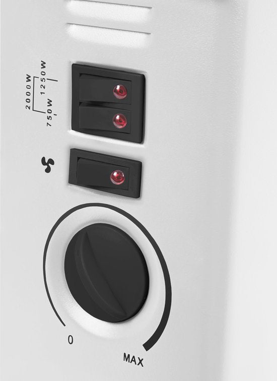 VONROC Elektrische kachel – Convectorkachel met ingebouwde radiator ventilator – 3 standen: 750W/1250W/2000W – Regelbare thermostaat – Verwarmt ruimtes tot 24m2 - Extra stevige behuizing - Wit