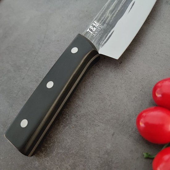 T&M Knives Premium Koksmes Torgnys - 30cm Keukenmes Geschaafd En Gehamerd Staal - Inclusief Cadeaubox en Beschermhoes
