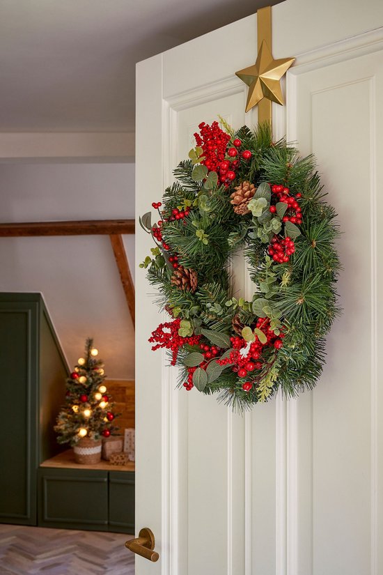 Mica Decorations Harvey Kerstkrans met Dennenappels - H11 x Ø40 cm - Rood