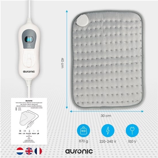 Auronic Warmtekussen - Elektrisch - 40x30cm - Nek en Schouders - Wasbaar - Grijs