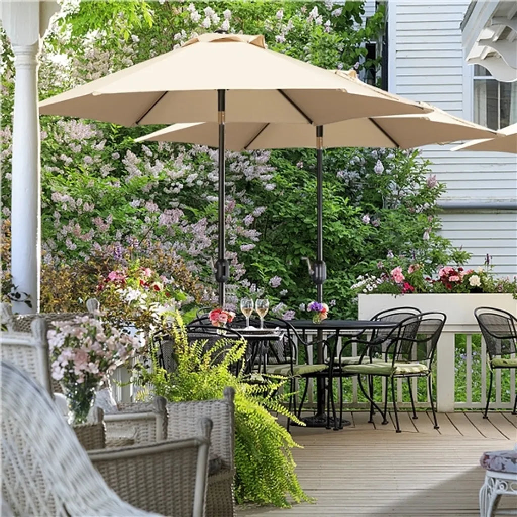 Yaheetech Parasol 222,5 cm – Lichtbruin – Kantelbare Tuinparasol met Zwengel en 6 Metalen Ribben