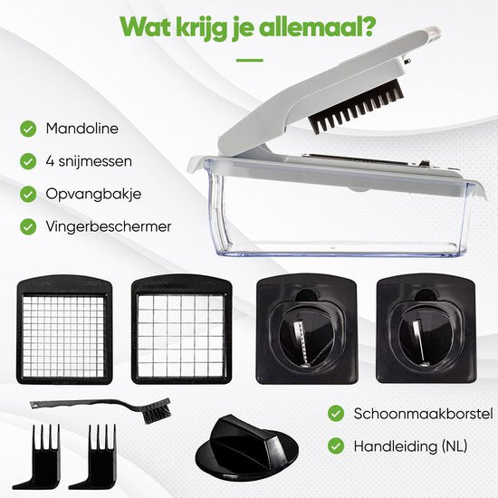 Stosh Mandoline - Groentesnijder - Uiensnijder - Spiraalsnijder - 4 Delig - BPA vrij - Wit