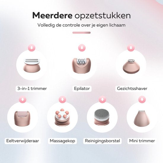 Beeperfect® 7 in 1 Epilator Voor Vrouwen - Scheerapparaat Vrouw - Bikinitrimmer - Oplaadbaar - Waterdicht - 7 Opzetstukken