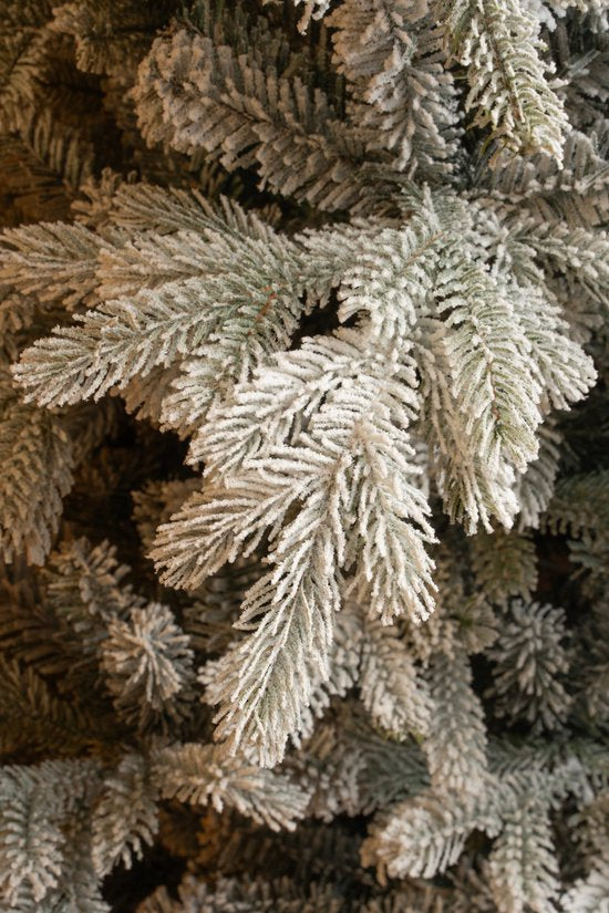 Black Box Trees Grimshaw Boom - Kerstboom met Frosted Sneeuweffect - Kerstversiering voor Binnen in Huis - Kunstboom met Scharnierconstructie - H215 x Ø152 cm - Groen