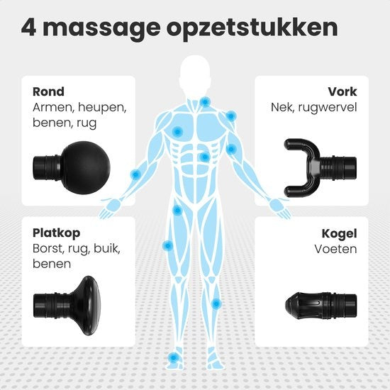 Auronic Massage Gun - Massage Apparaat - Professioneel - 4 Opzetstukken en Koffer - Massage Pistool - Hele Lichaam - Donker Grijs
