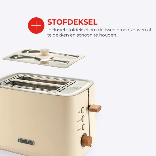 Bourgini Harmony Broodrooster - Echte Beukenhouten elementen - Toaster- Extra hoge broodlift en 2 brede brood sleuven - 7 warmteniveaus