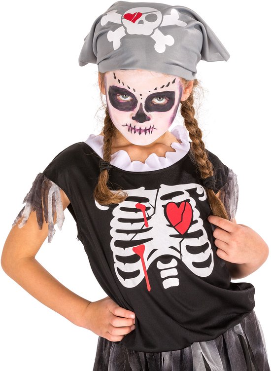 dressforfun - piratenskeletkostuum 128 (8-10y) - verkleedkleding kostuum halloween verkleden feestkleding carnavalskleding carnaval feestkledij partykleding - 300002