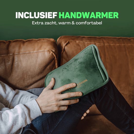 Vulpes Goods® - Elektrische Kruik - Zacht Groen Flanel - Digitaal Display - Draadloos & Energiezuinig - Incl. HandwarmerTegen Menstruatieklachten & Spierpijn - Warmtekruik voor in Bed