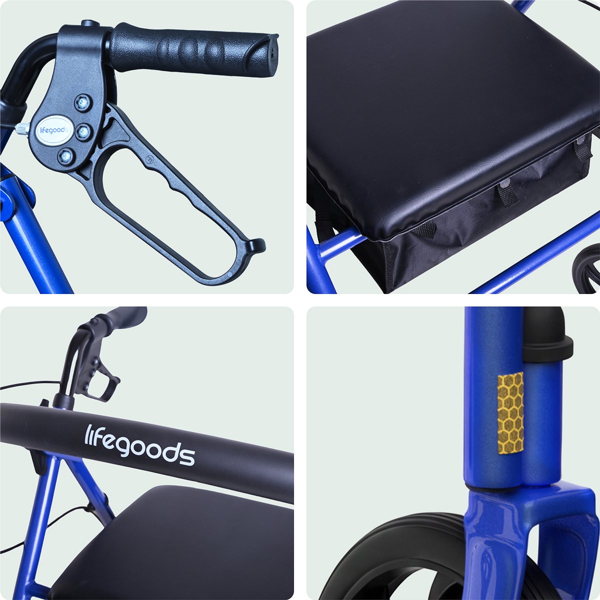 LifeGoods Basic Rollator Lichtgewicht en Opvouwbaar - Met Zitje en Rugsteun - Verstelbaar 79-89 cm - 136 kg Draagkracht - 66 x 59 x 79-89 cm - Donkerblauw