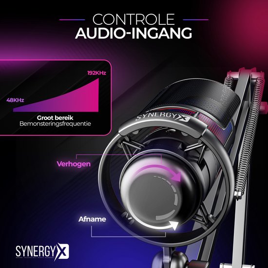 SynergyX SonicFlex Pro Microfoon - USB Gaming Microfoon Met Arm - PC-Gaming - Geschikt voor PC/PS4/PS5 - RGB - Podcast - Gaming - Streaming - Zwart