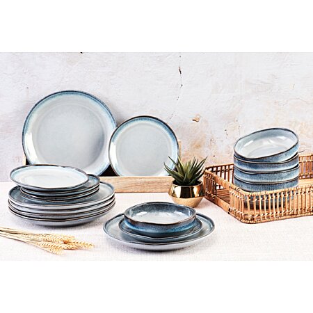 Bjorn Servies 18 delige set - wit/blauw met zwarte rand