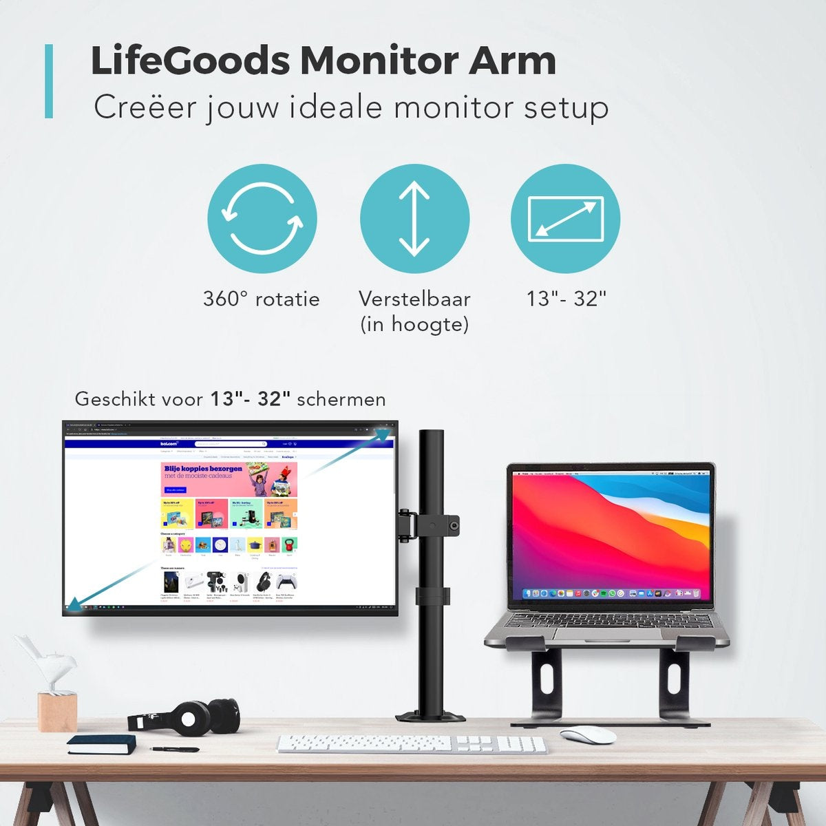 Auronic Monitor Arm - 1 Scherm - 13 tot 32 Inch - Verstelbaar - Staal - Zwart