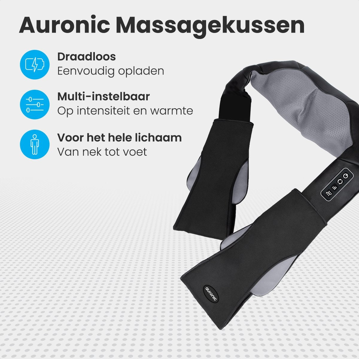 Auronic Draadloos Shiatsu Massagekussen - Elektrisch Nekmassage Apparaat - Nek en Schouder - Infrarood - Zwart
