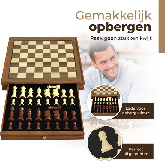 Windsor Luxe Schaakbord - met Schaakstukken - 35 cm - Annotaties - Schaakset - Magnetisch Schaakspel - Chess Set - Hout