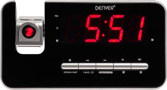 Denver Wekkerradio met Projectie - Digitale wekker - FM Radio - Dubbel Alarm - CRP618 - Zwart