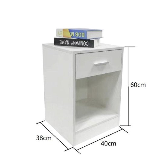 VDD - Nachtkastje halkastje met lade en open - Opbergvak - 60 cm hoog - Wit