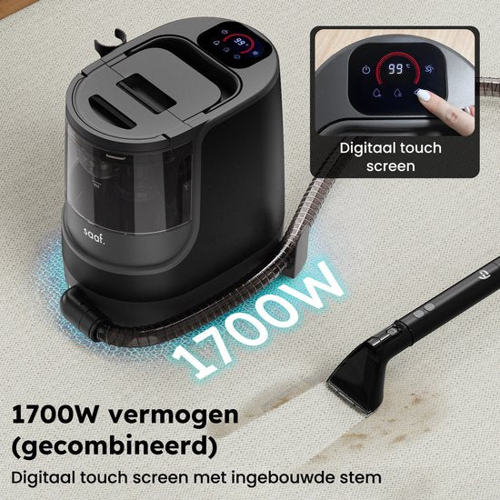 Vlekkenreiniger - 7-Delige Set - Tapijtreiniger Met Stoomfunctie - Inc. Vlekverwijderaar - Stoomreiniger - tot 100°C - Zwart - van Saaf