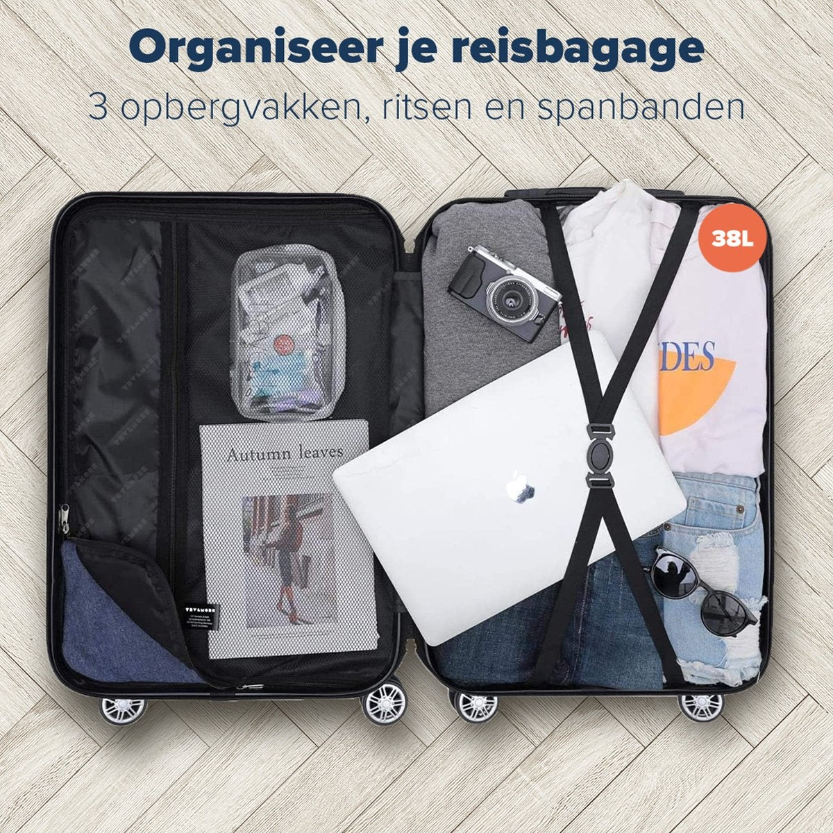 TRVLMORE Handbagage Koffer met Wielen - Cijferslot - 54x36x20cm - 38L - Donkerblauw