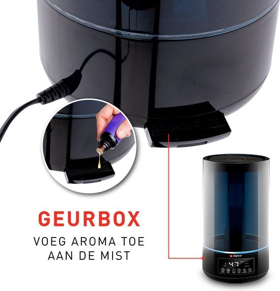alpina Luchtbevochtiger 4.3L - Humidifier - Aroma Diffuser met Timer - Afstandsbediening - Zwart