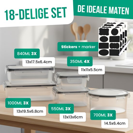 Strex Vershoudbakjes Met Deksel - Meal Prep Bakjes - Plastic Bakjes - 18 Delige set - BPA Vrije Diepvriesbakjes