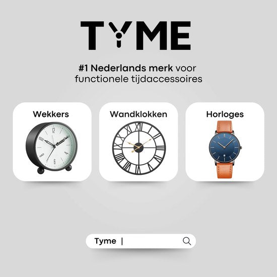 Tyme Wandklok Industrieel – 34cm – Romeinse cijfers – Goed leesbaar - Analoog - Uurwerk - Muurklok Modern - Quartz - Zwart