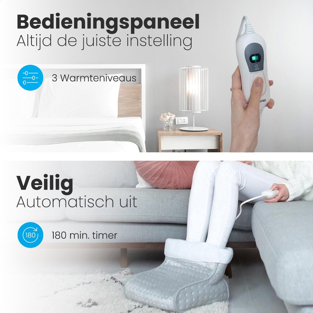 Auronic Elektrische Voetenwarmer - met Timer en Overhittingsbeveiliging - 100W - Grijs