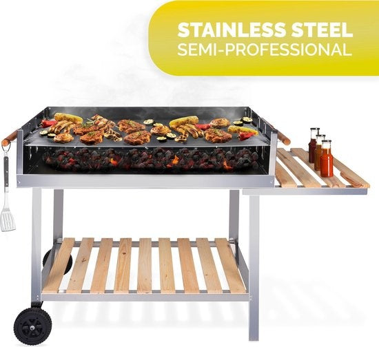BBQ-collectie houtskoolbarbecue - BBQ met tafel - Buitenkeukenbarbecue in hoogte verstelbaar - 98 x 56 x 85 cm