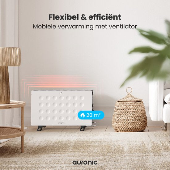 Auronic Convectorkachel - 2000W - Ingebouwde Ventilator - Elektrische Kachel - Met Thermostaat - Heater - Wit