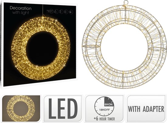 Krans/lichtkrans - warm wit - D38 cm - metaal - kerstverlichting - verlichte kerstkrans