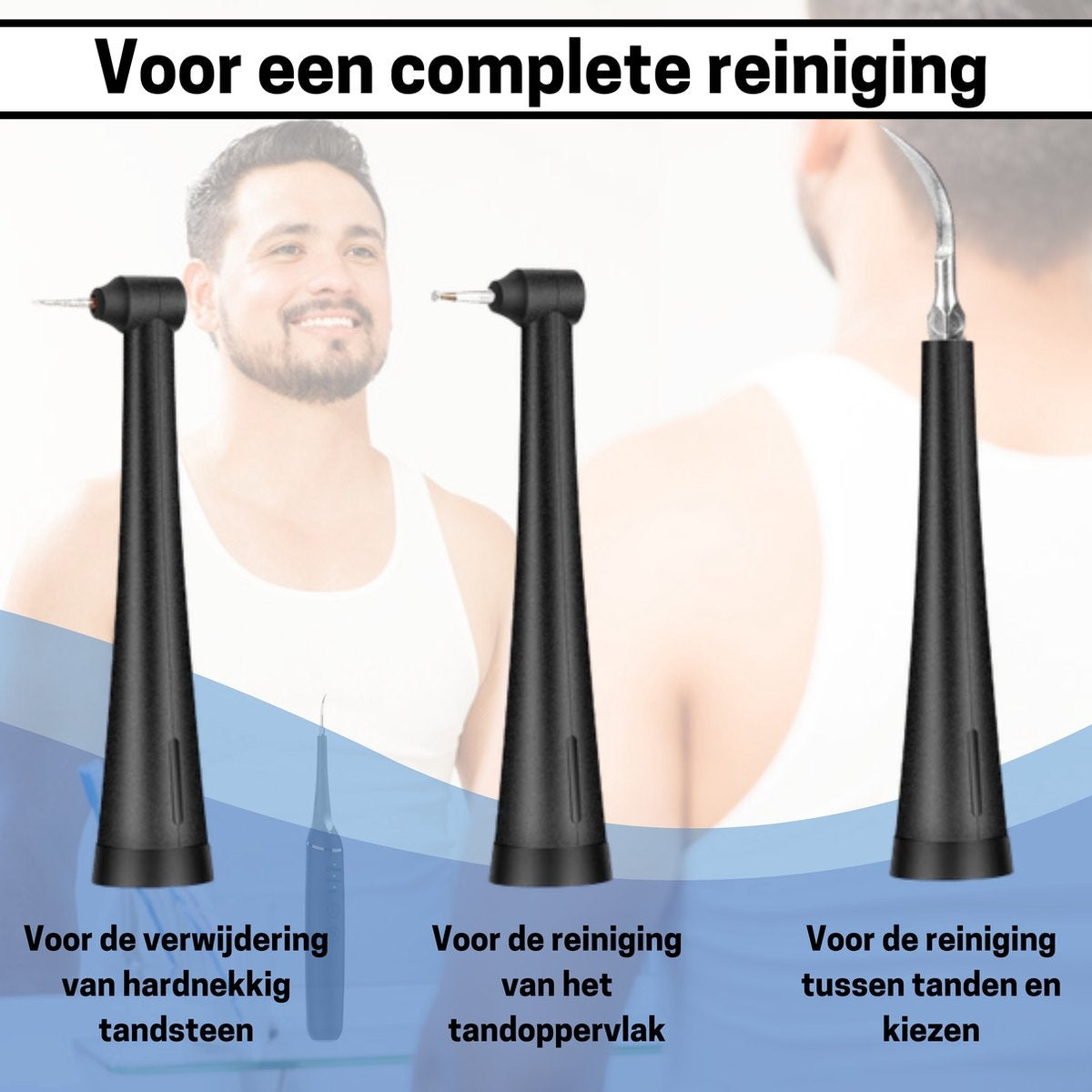 BOME Tandsteenverwijderaar – Incl. 3 Opzetstukken, Spiegeltje & Pincet – 11000 rpm – Zwart